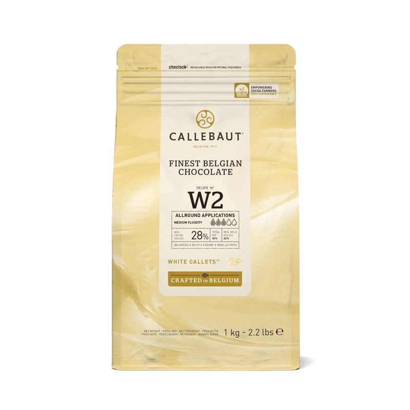 Cobertura de chocolate Blanca Belga Callebaut W2 28% Boton Bolsa 2.2 Lb - NTD Ingredientes
