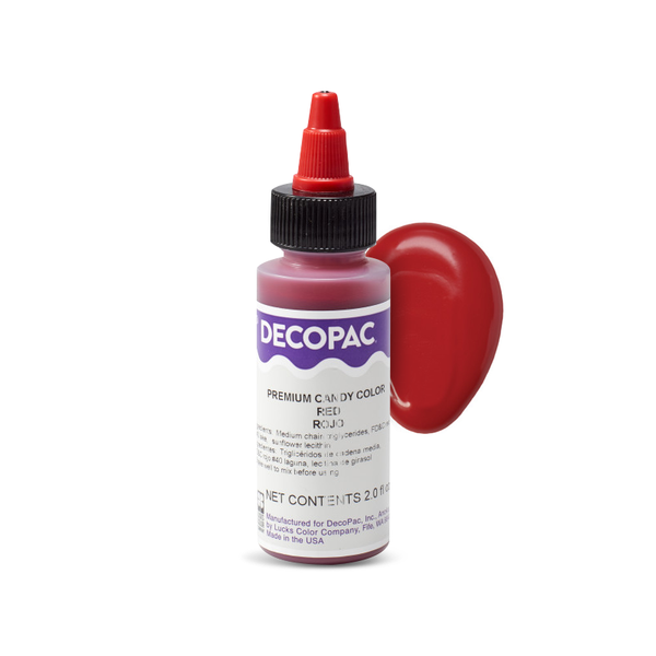Candy gel color Rojo Liposoluble Decopac disponible en Botella 2 oz