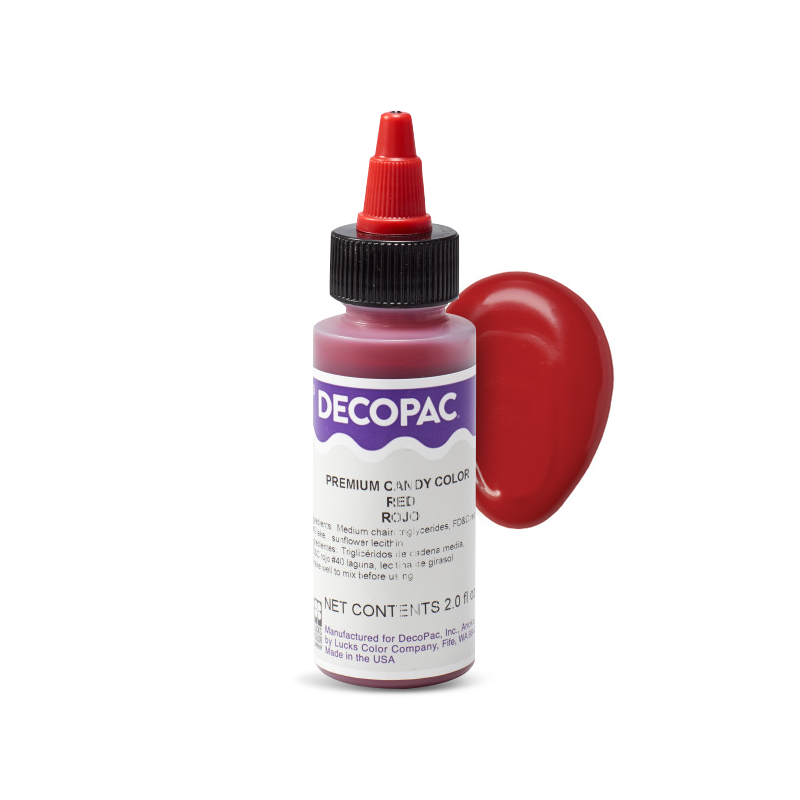 Candy gel color Rojo Liposoluble Decopac disponible en Botella 2 oz