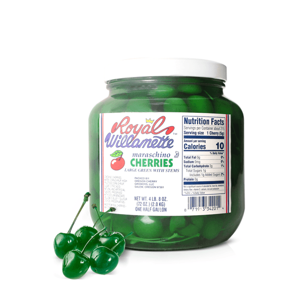 Cerezas Marraschino Verdes c/tallo Frasco 4.4 LB - NTD Ingredientes